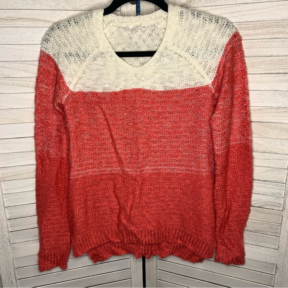 Cloud Chaser Color Block Cream and Pink Acrylic Knit V Neck Sweater - Picture 3 of 11